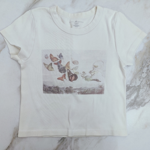 Brandy Melville Tops - Brandy Melville Butterfly & Fairy Graphic Cream Short Sleeve Tee Top OS